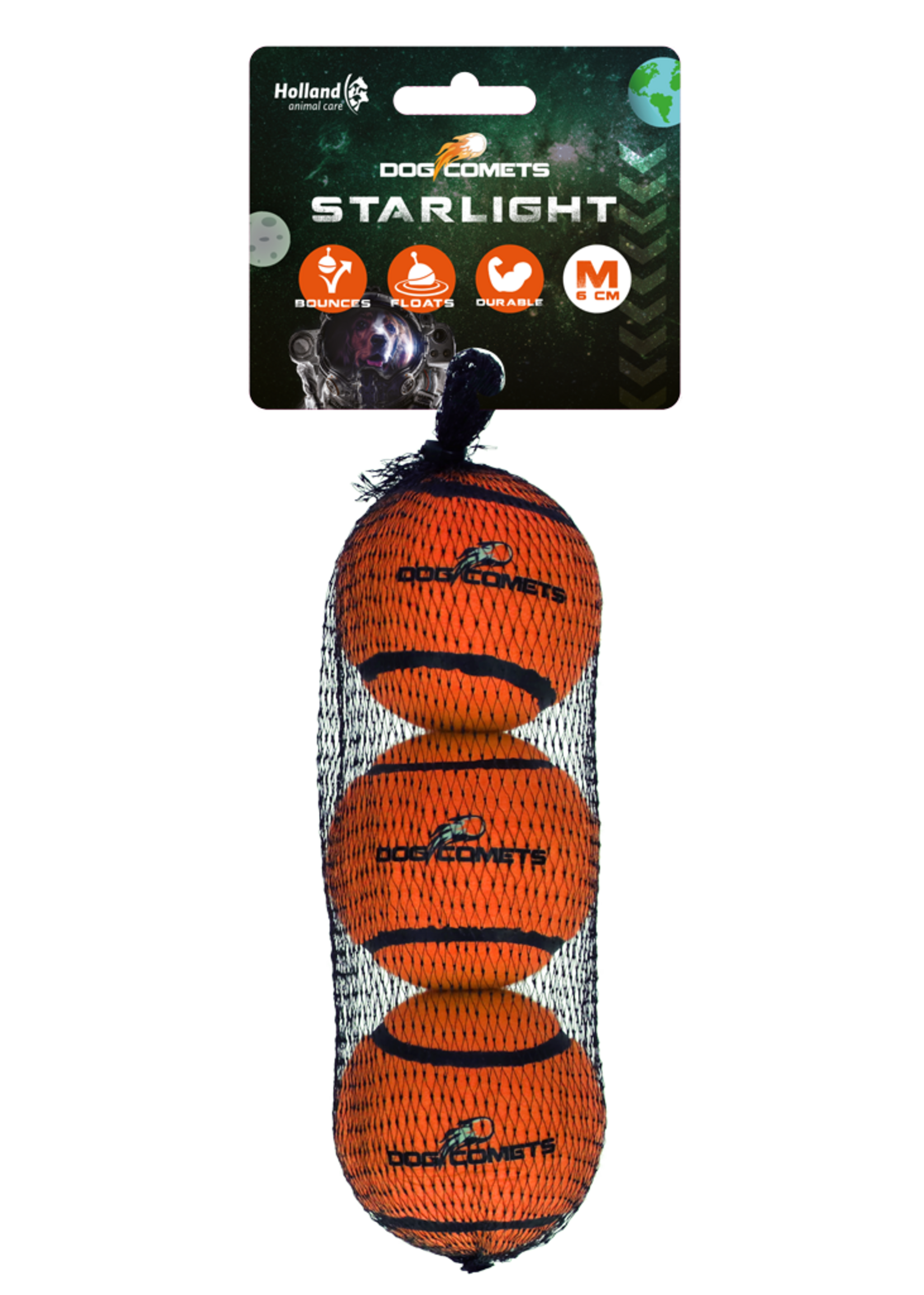 Dog Comets Dog Comets Tennisbal Starlight M Oranje (3-Pack)