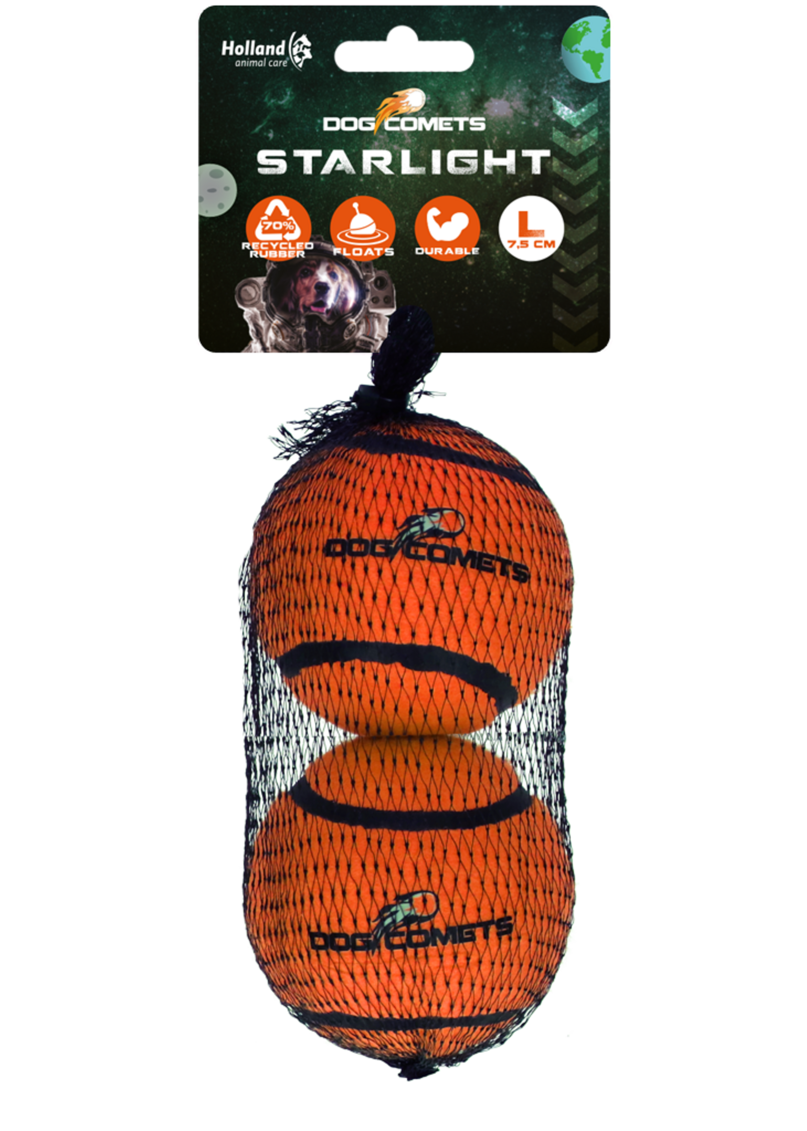 Dog Comets Dog Comets Tennisbal Starlight L Oranje (2-pack)