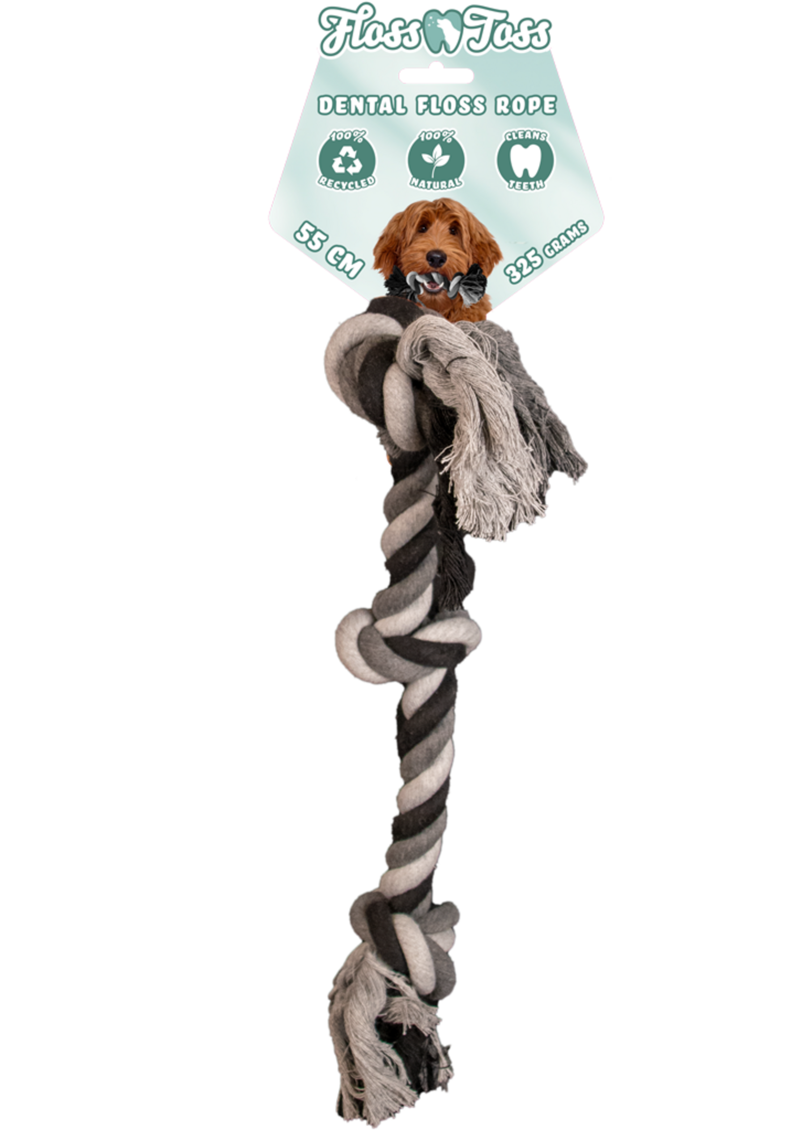 Floss Toss Natural Dental Ropes Floss Toss Dental Rope 3 Knot - 55 cm