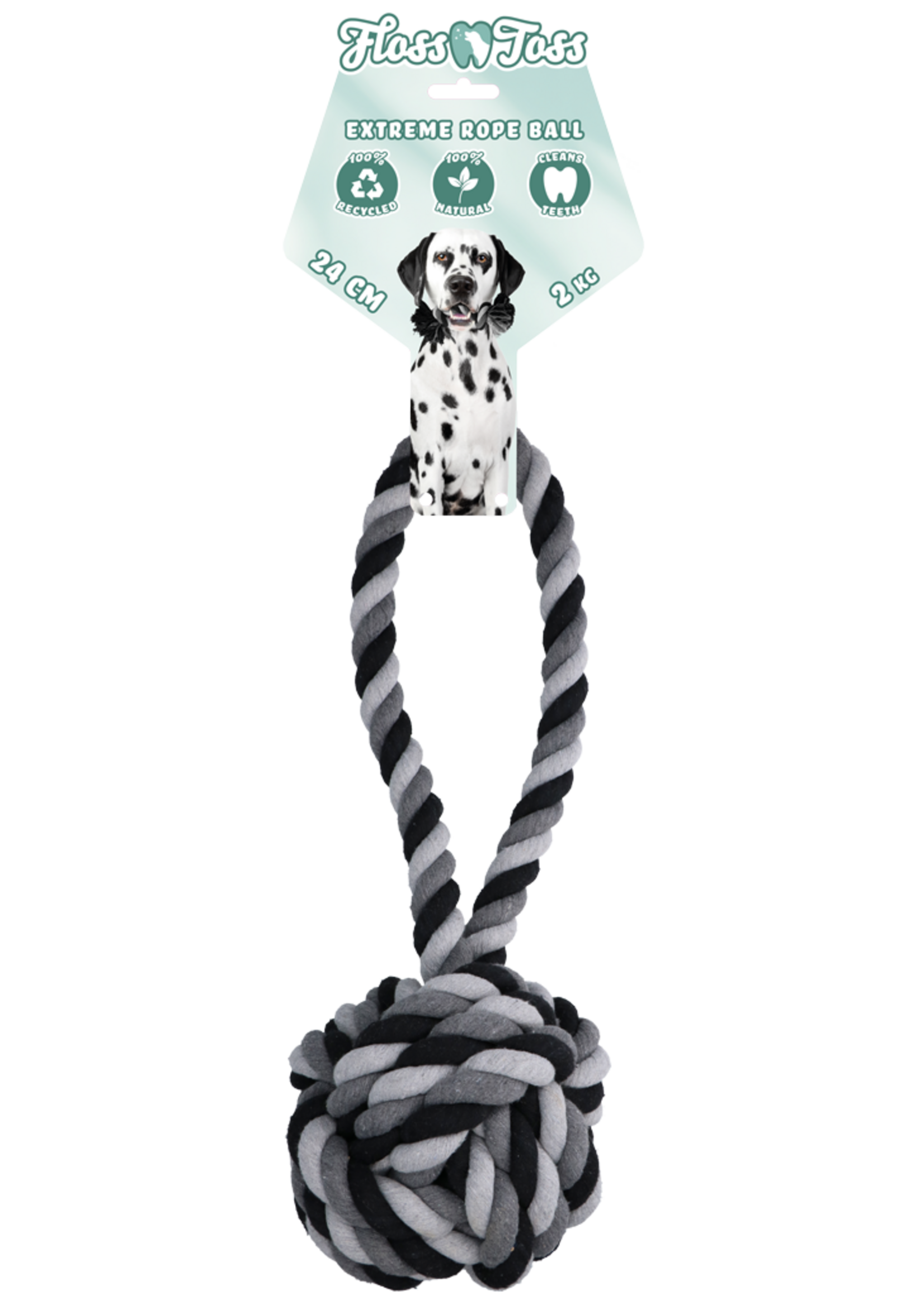 Floss Toss Natural Dental Ropes Floss Toss Dental Rope Exteme Tug and Ball - 60 cm