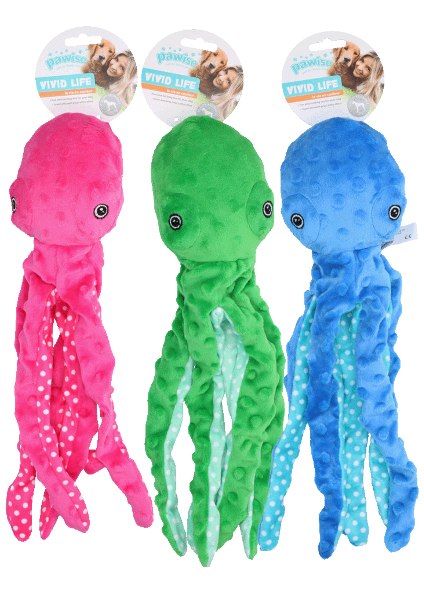 Pawise Pawise Multicolor Plush Octopus (3 colour assorted) L