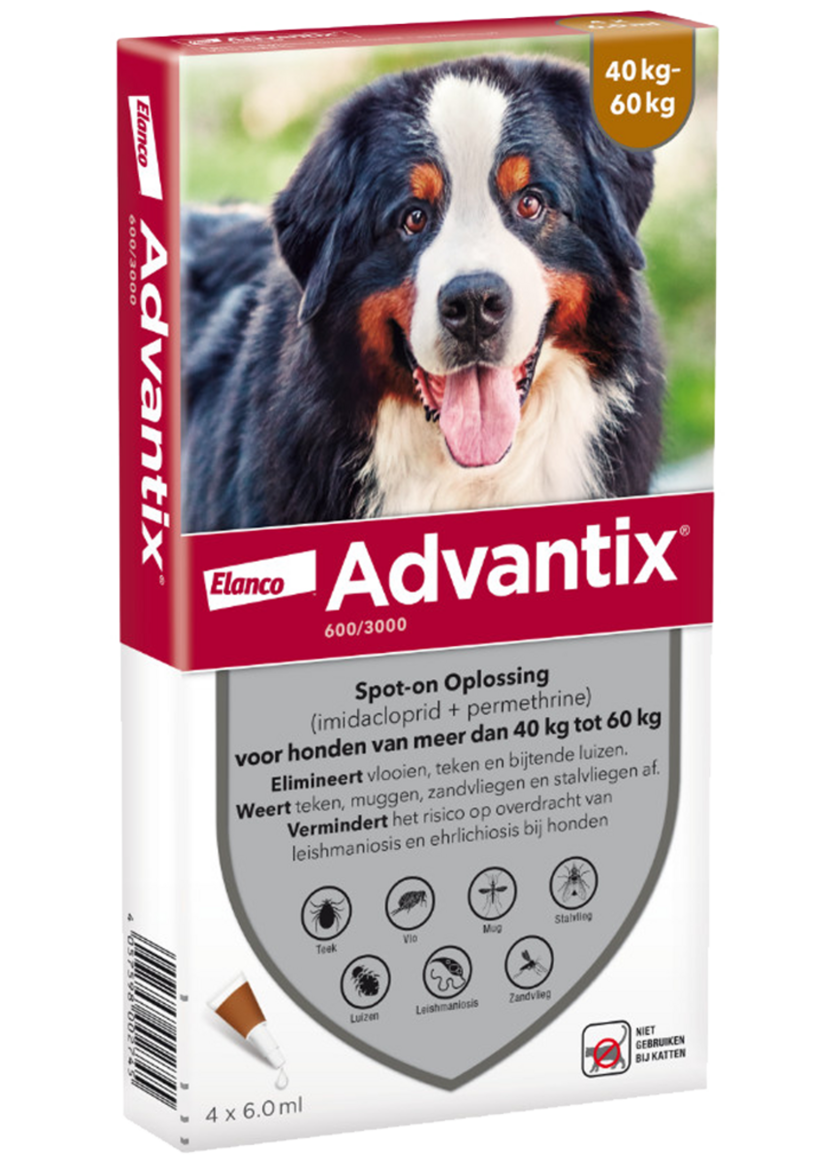 Advantix Advantix vlooien- en tekenpipet voor honden 600/3000 (40 tot 60 kg) 4 pipetten