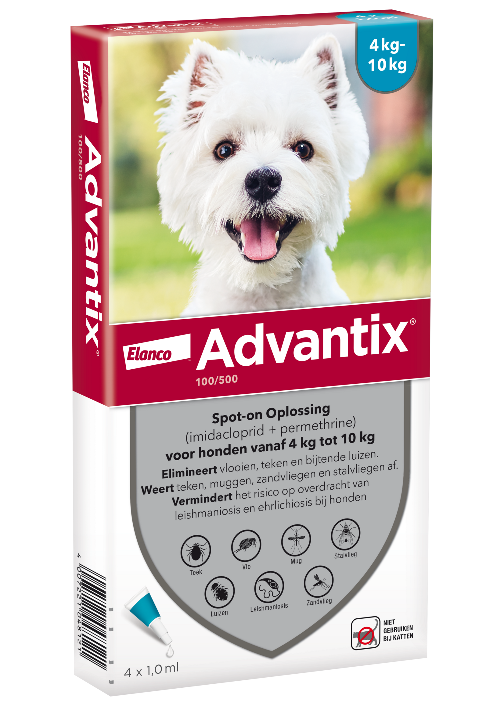 Advantix Advantix vlooien- en tekenpipet voor honden 100/500 (4 tot 10 kg) 4 pipetten