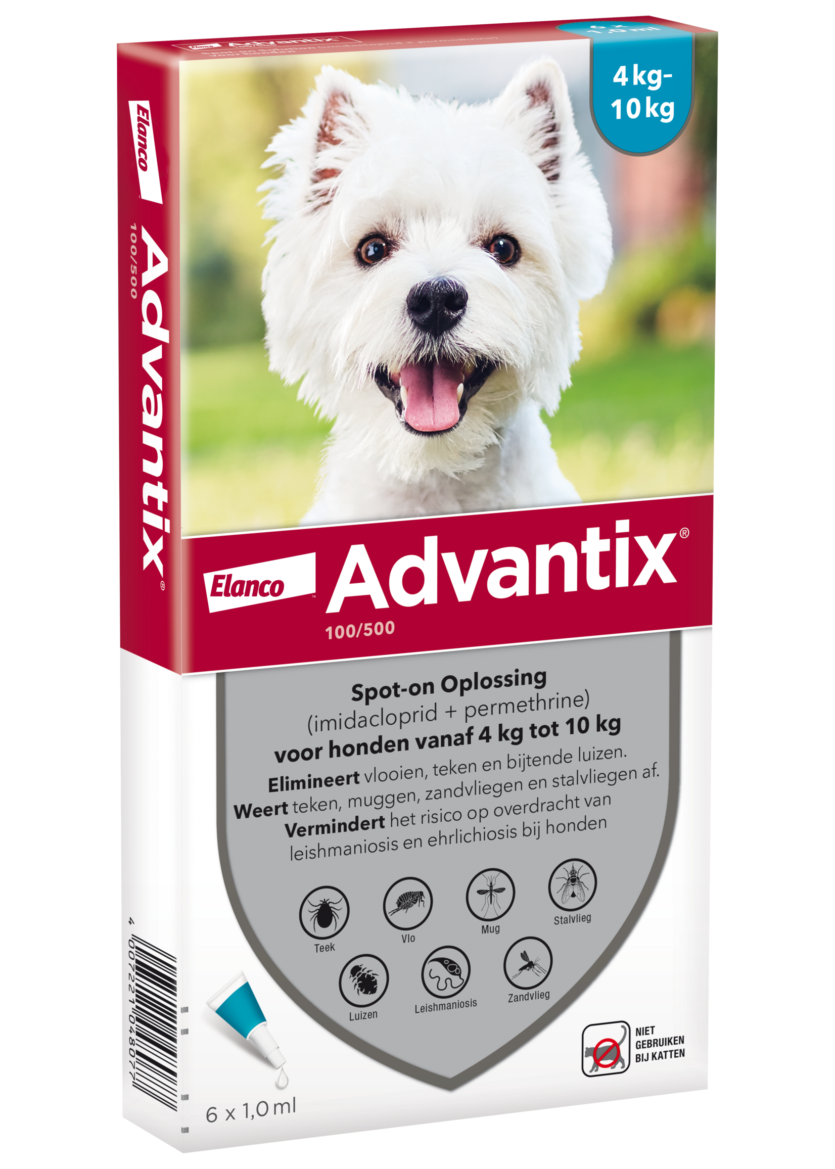 Advantix Advantix vlooien- en tekenpipet voor honden 100/500 (4 tot 10 kg) 6 pipetten