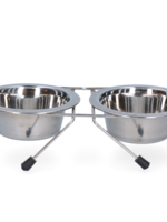 Merkloos Voer en drinkbak RVS met standaard Ø 11 cm (200 ml)