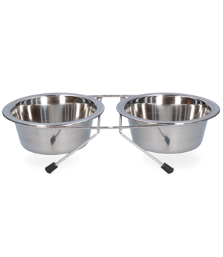 Merkloos Voer en drinkbak RVS met standaard Ø 13 cm (350 ml)