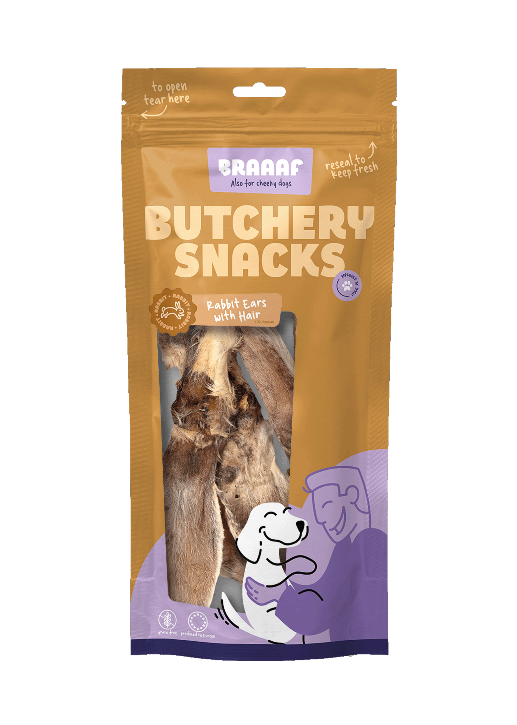 Braaaf Braaaf Butchery Snacks Konijnenoren met haar 80 g