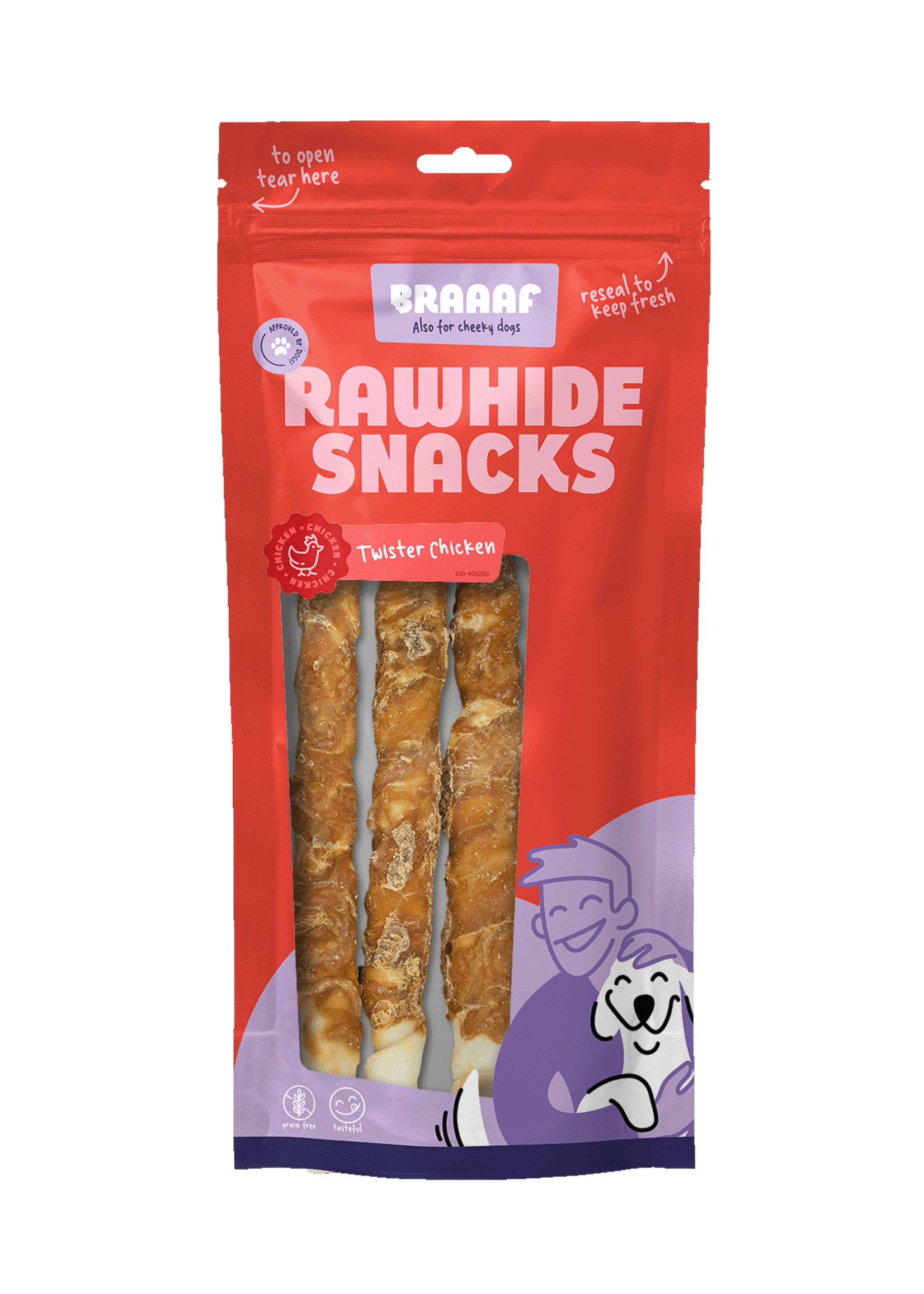 Braaaf Braaaf Rawhide Twister Kip (3 st.) - 25 cm