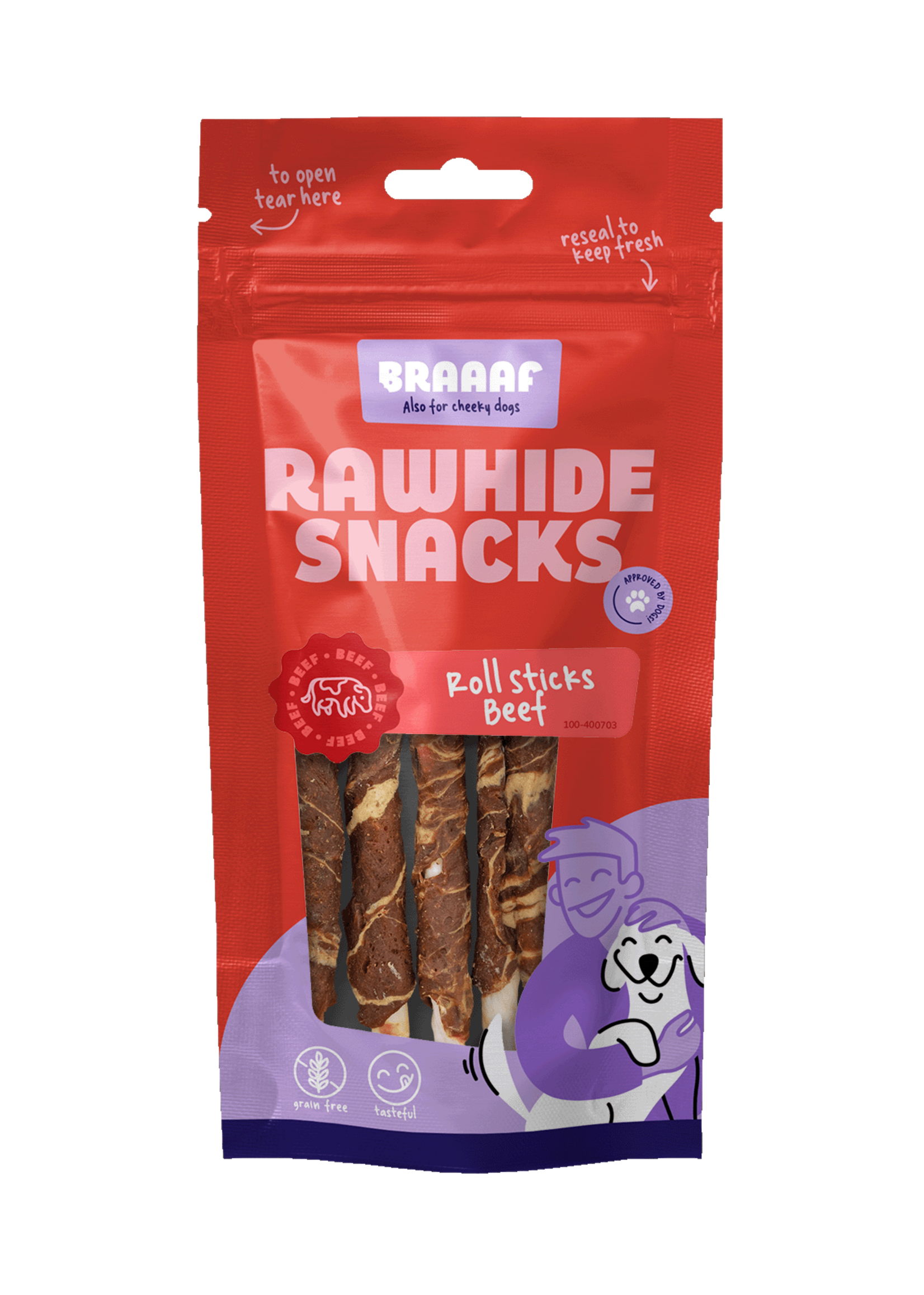 Braaaf Braaaf Rawhide Roll Sticks Rund & Vis - 8 st.