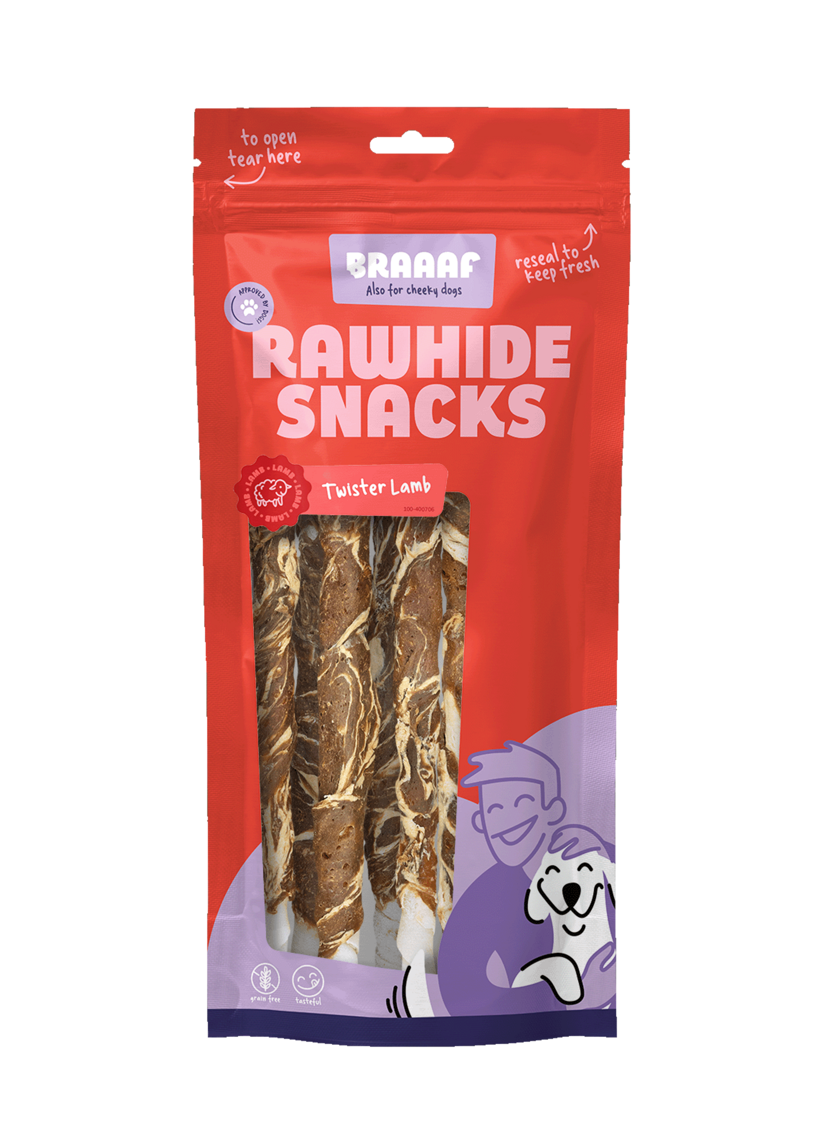 Braaaf Braaaf Rawhide Twister Lam & Vis (6 st.) - 21 cm