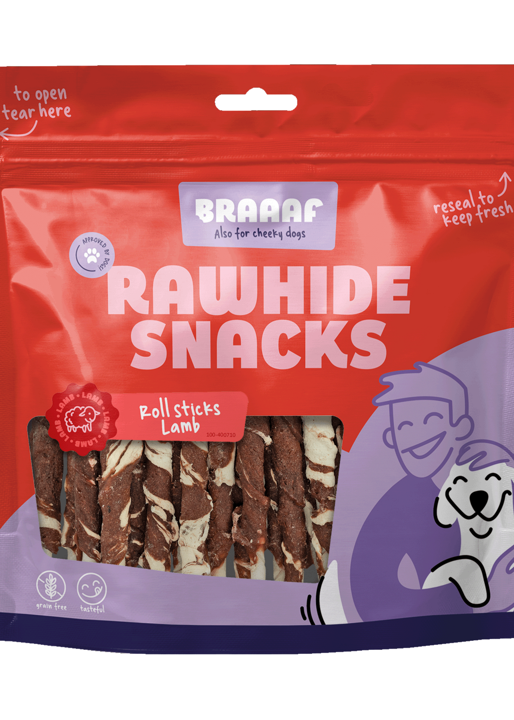 Braaaf Braaaf Rawhide Roll Sticks Lam & Vis - 25 st.