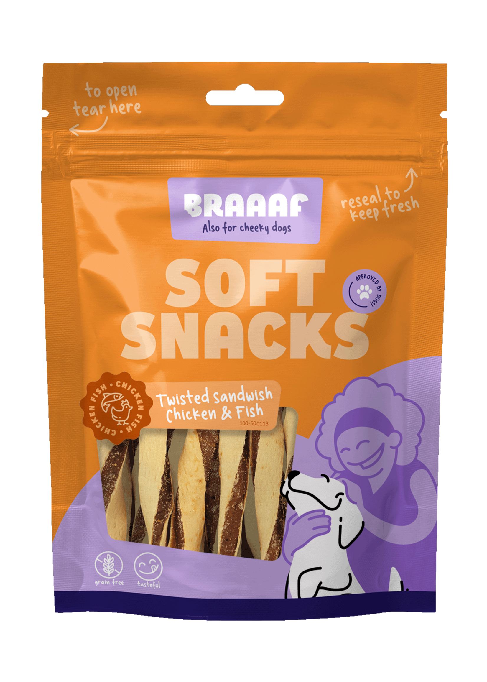 Braaaf Braaaf Soft Snack Gedraaide Sandwich - Kip & Vis