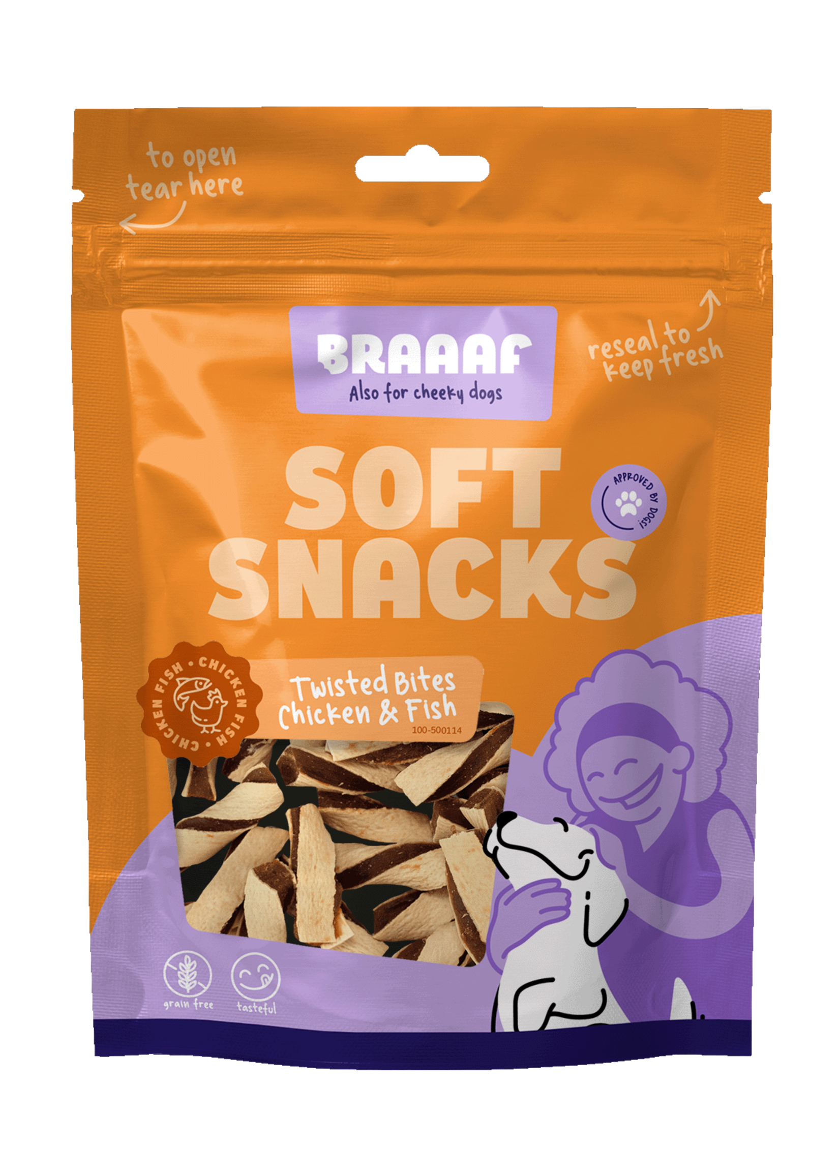 Braaaf Braaaf Soft Snack Gedraaide Bites - Kip & Vis
