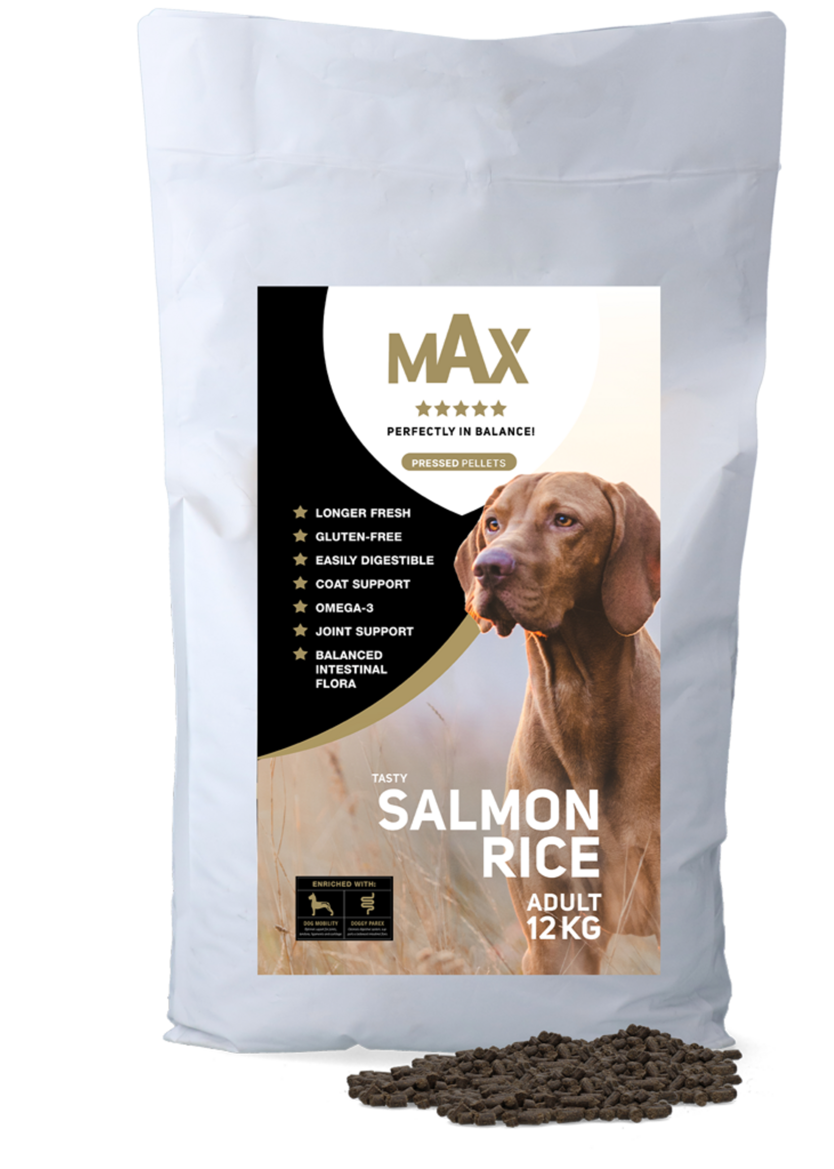 Max Max Adult Geperste Brokken Zalm & Rijst 12 kg
