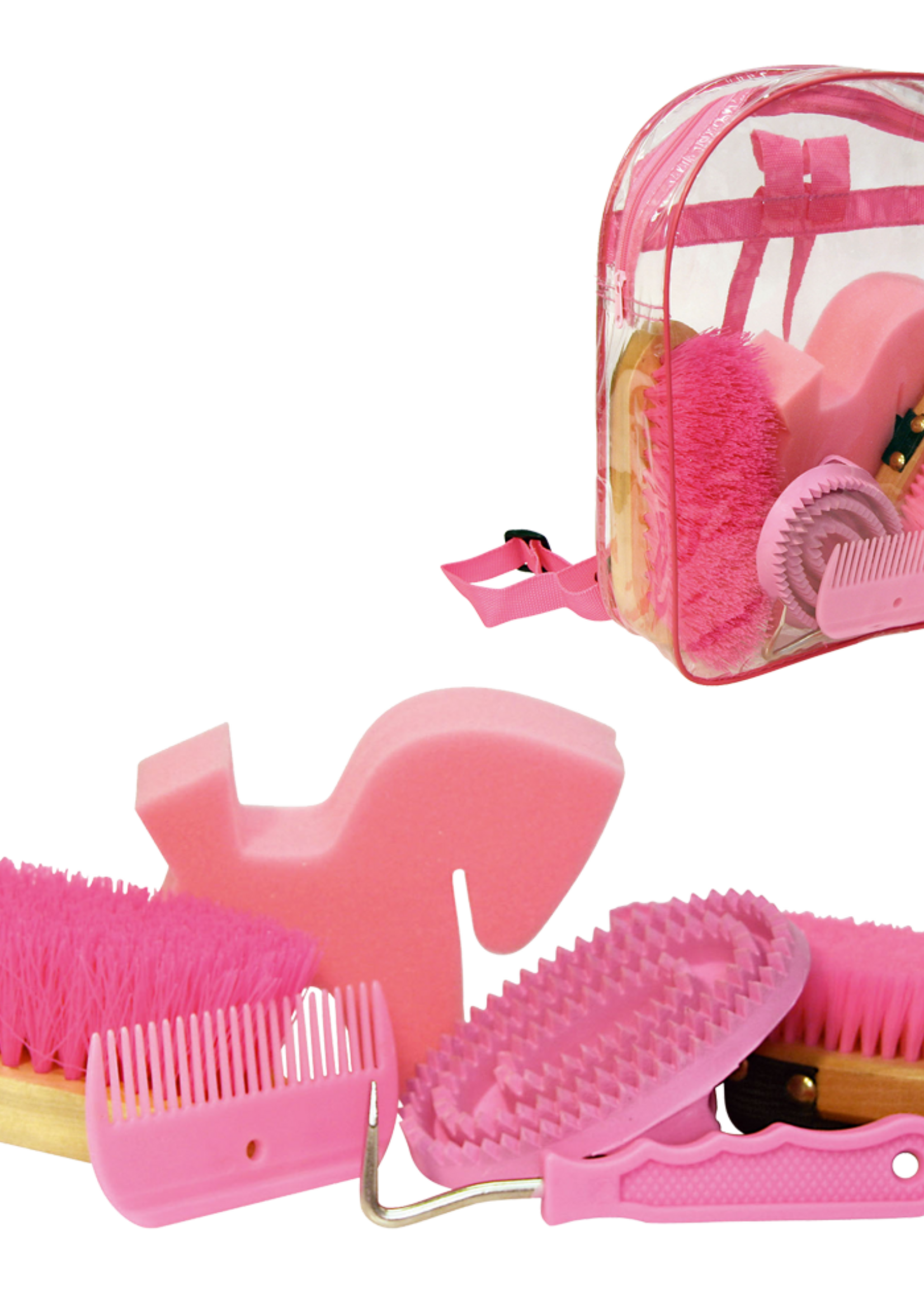 Merkloos Poetsset van 7 items in Rugtas roze