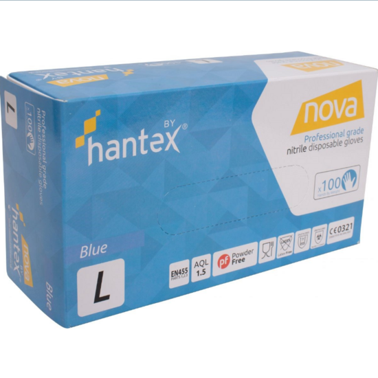 Huchem Hantex Nova - Blue 3 Mil Nitrile Powderfree Box of 100