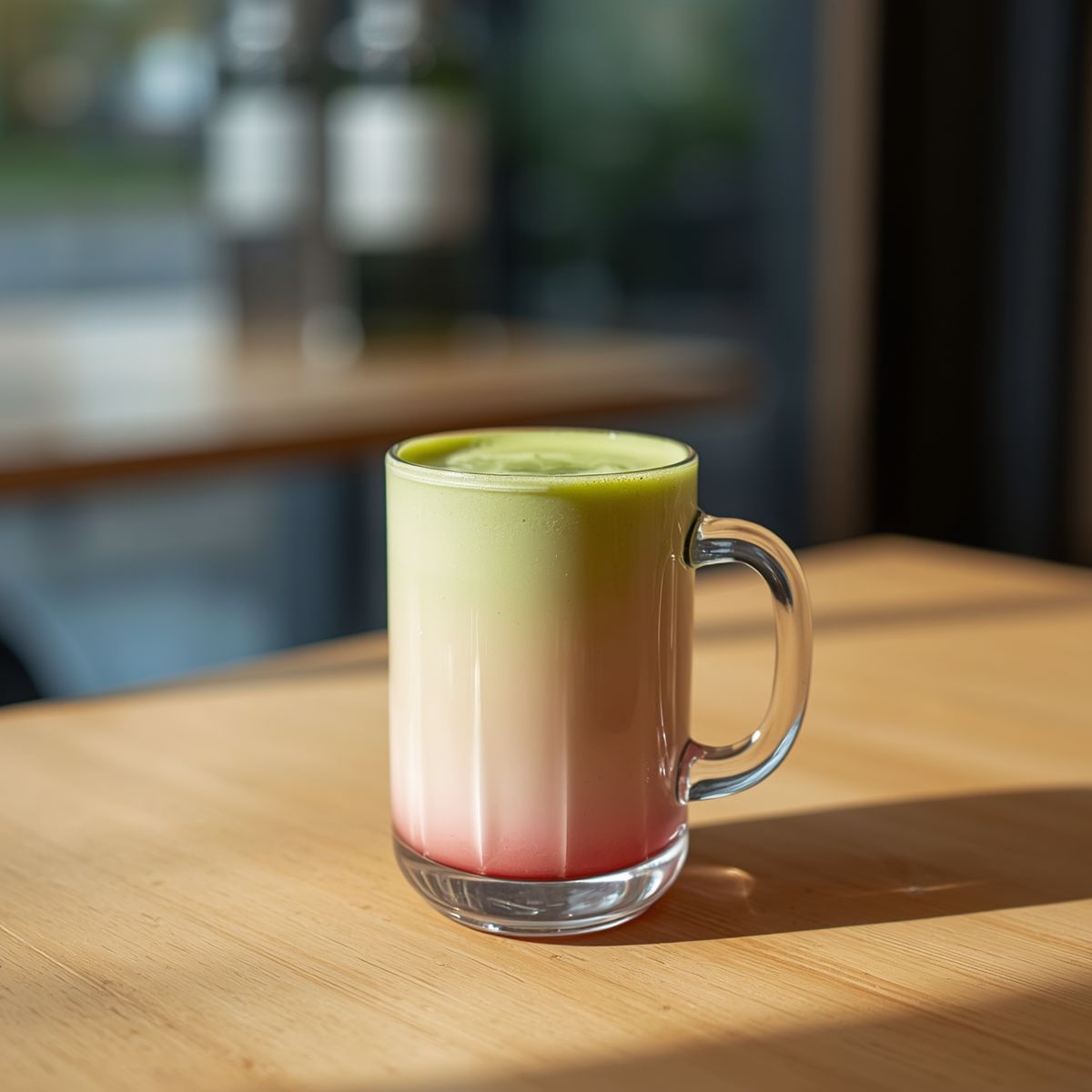 Aardbei Matcha Latte in een glas - recept met Monin