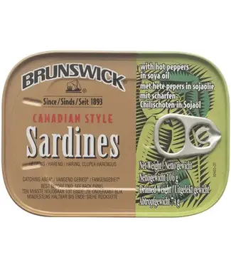 Brunswick OLIE SARDIEN BRUNSWICK HOT PEPPERS 106G PER BLIK