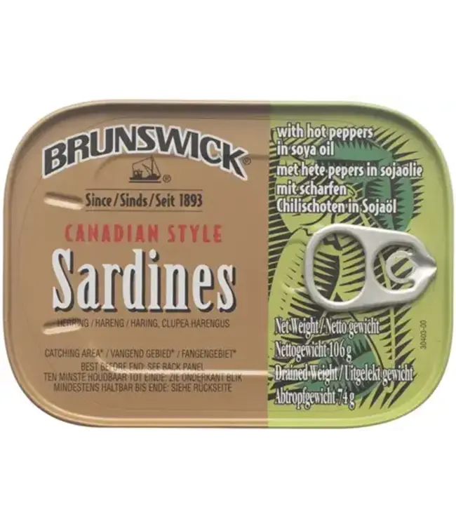 OLIE SARDIEN BRUNSWICK HOT PEPPERS 106G PER BLIK