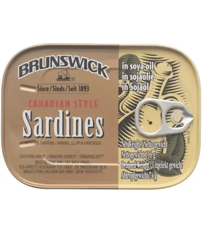 OLIE SARDIEN BRUNSWICK IN SOYA OIL 106G PER BLIK