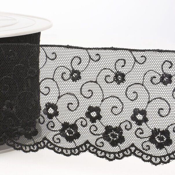 Broderie op tule - zwart 14