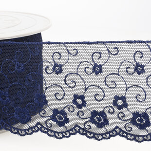 Broderie op tule - marineblauw 23