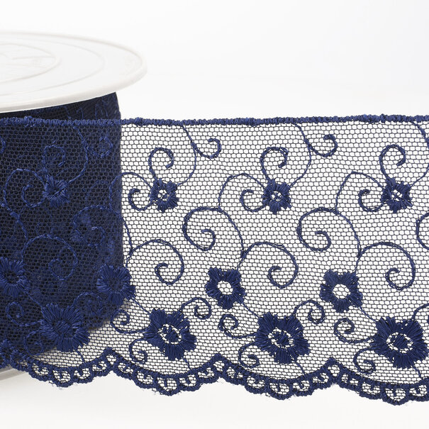 Broderie op tule - marineblauw 23