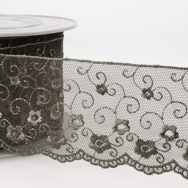 Broderie op tule - donkergrijs 38