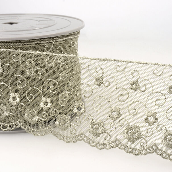 Broderie op tule - taupe 45