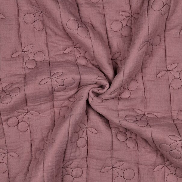 Double gauze matelassé kersjes - mauve