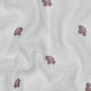 Double gauze geborduurd bloemetje - wit