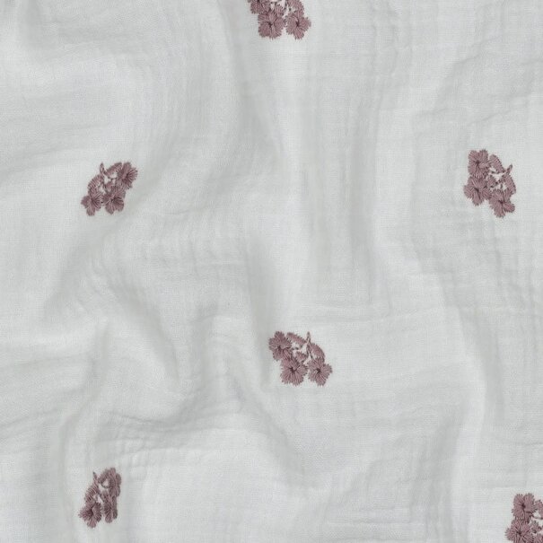 Double gauze geborduurd bloemetje - wit