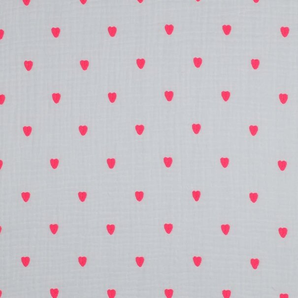Geborduurde neon hartjes - double gauze