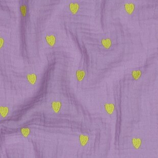 Geborduurde neon hartjes lila - double gauze