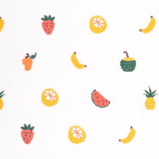 Geborduurd fruit - double gauze