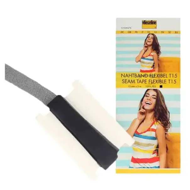 Vlieseline Naadband flexibel 15 mm x 5 m - zwart