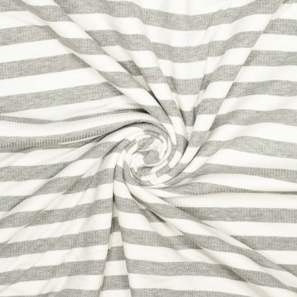 Viscosetricot rib streep - grijs