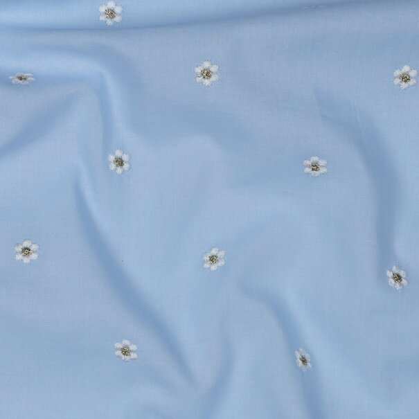 Katoen voile madeliefjes - blauw