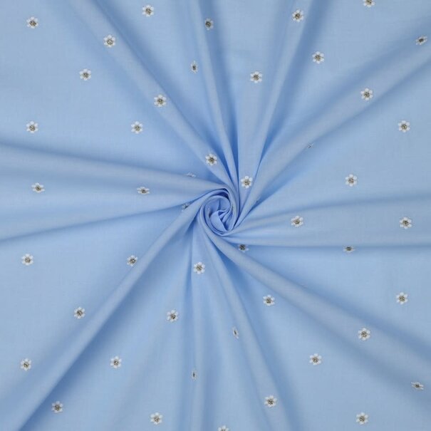 Katoen voile madeliefjes - blauw