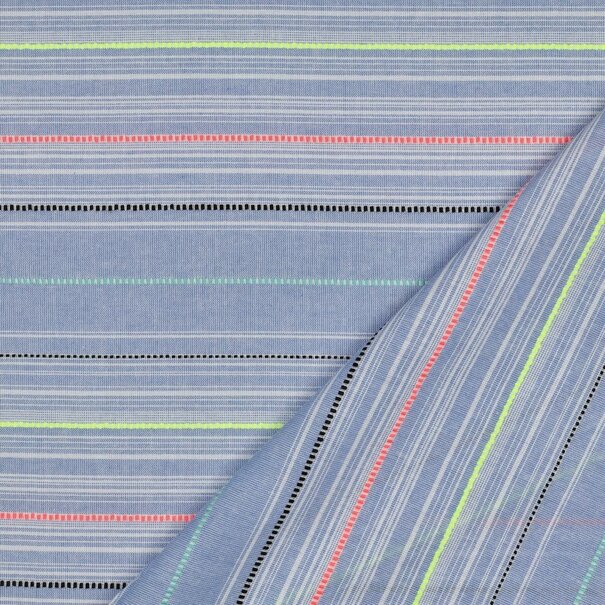 Katoen neon strepen - blauw