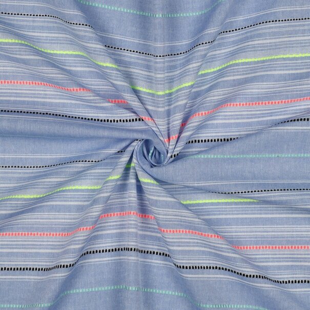 Katoen neon strepen - blauw