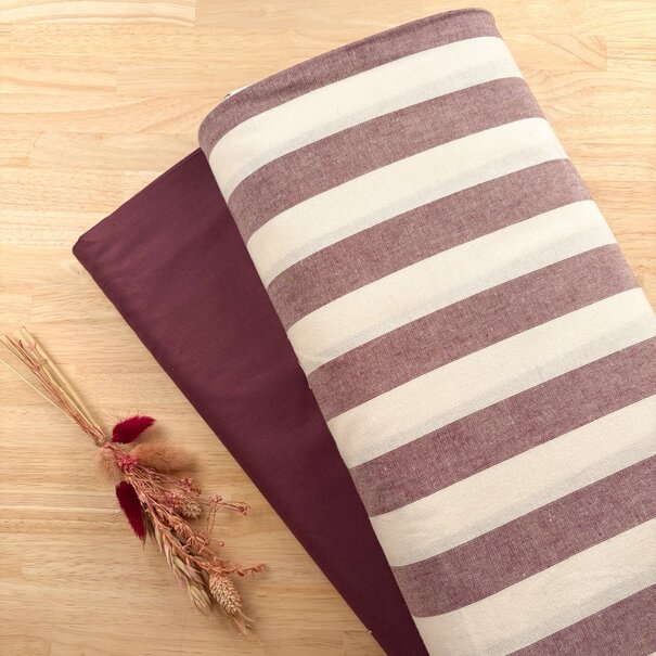 Popeline strepen breed - aubergine