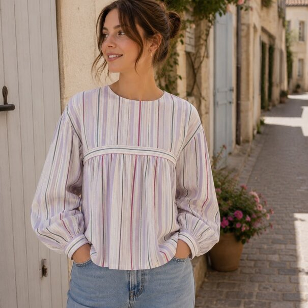 Katoen streep lurex - lila