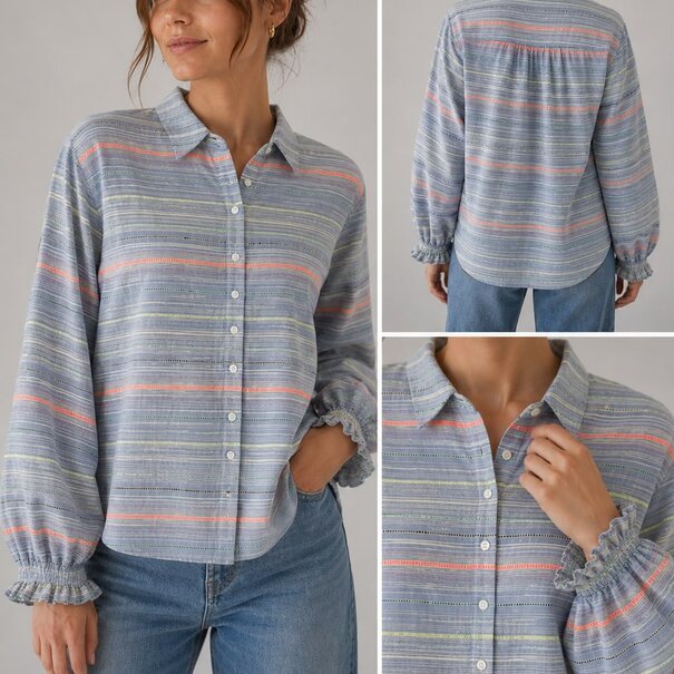 Katoen neon strepen - blauw