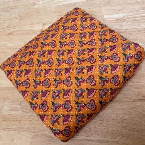 3 meter italiaanse deadstock - oranje met bloemen soft knit SV26