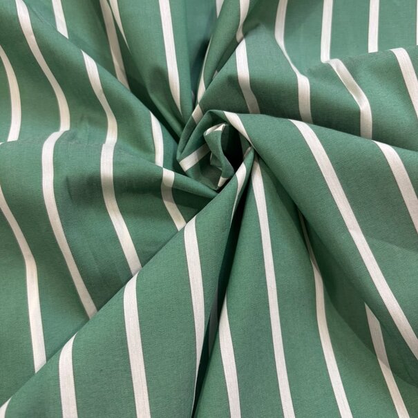 2 meter italiaanse deadstock - stretchkatoen streep groen SV26
