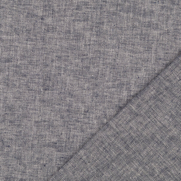 Coupon 2M Linnen visgraat navy SV26