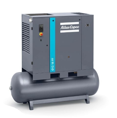 Atlas Copco G4 FF Receiver 10 bar schroefcompressor met ketel en geïntegreerde koeldroger