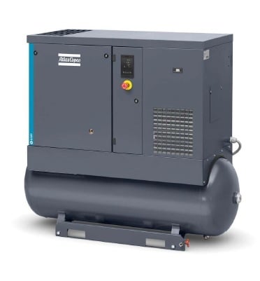Atlas Copco G18 FF Receiver 10 bar schroefcompressor met ketel en geïntegreerde koeldroger