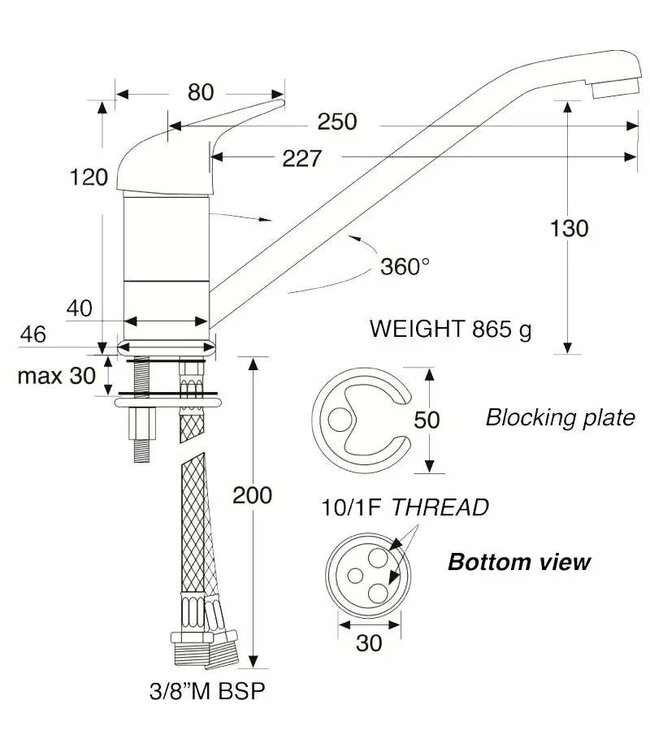 BARKA MENGKRAAN DRAAIBAAR CHROOM 250 mm